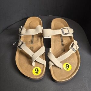 Cushionaire Luna Sandal Tan Cork Footbed Buckle Strap Women's Size 9